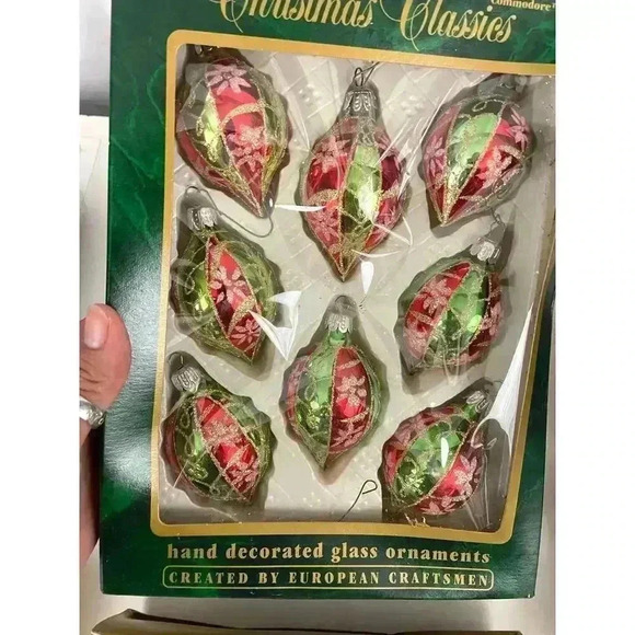 VTG 5 Boxes Christmas Ornaments Apples Foil Commodore Imported Candy Stripes - Picture 8 of 15